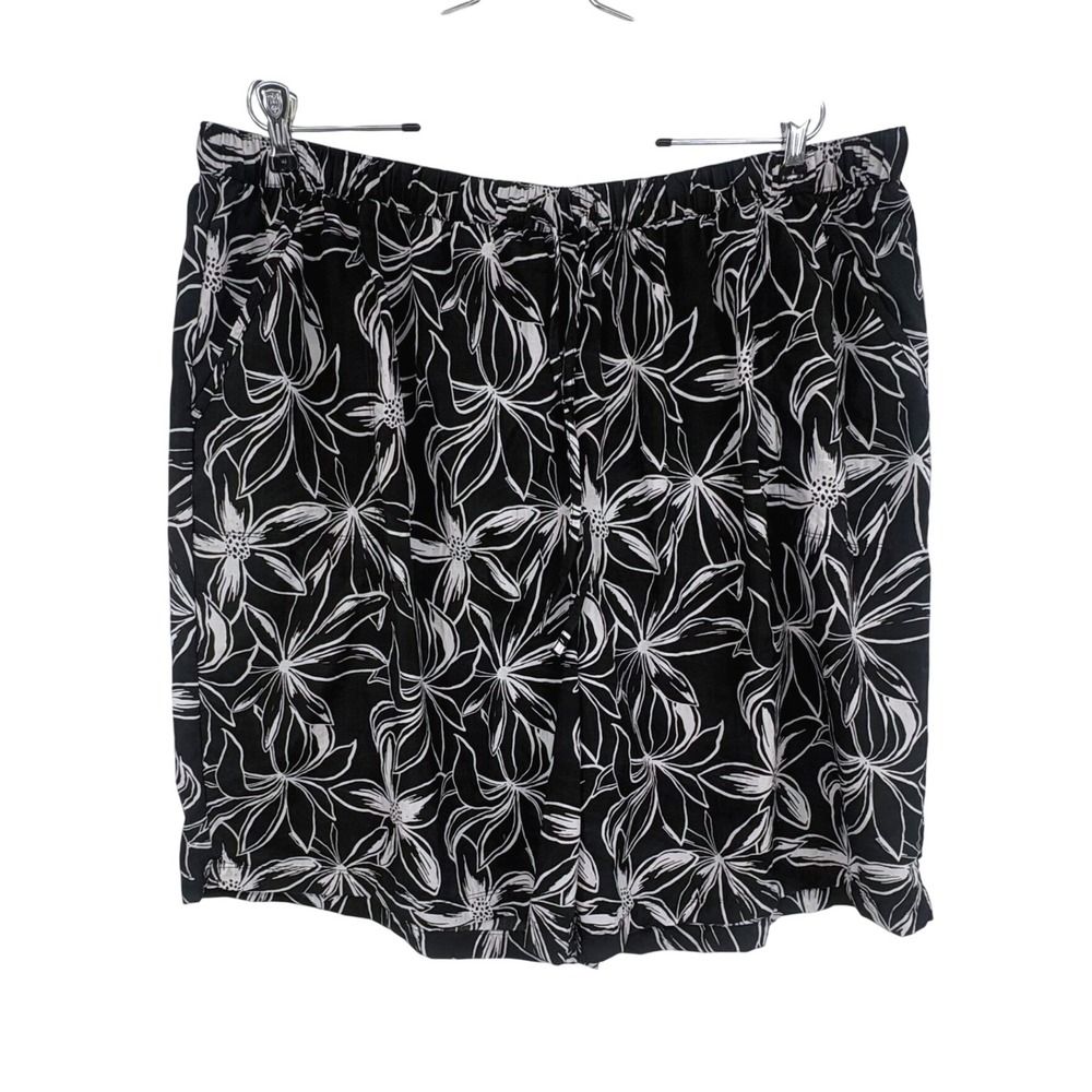 Swimsuits For All Shorts Women 26/28 Black White Floral Drawstring Nylon NEW